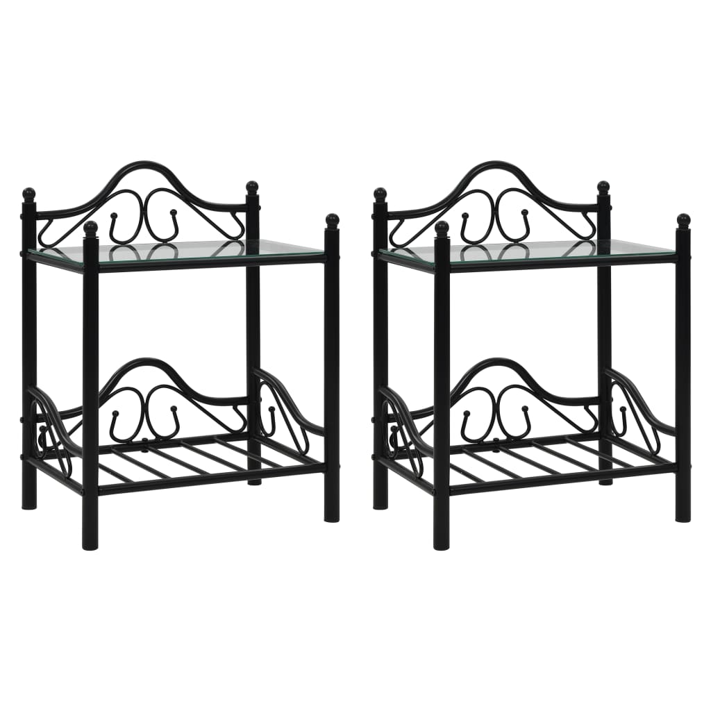 Comodini Set 2 pz Acciaio e Vetro Temperato 45x30,5x60cm Bianco